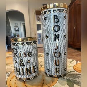 Anthropologie Bistro Tile Canisters: Bonjour Pasta and Rice and Shine Kitchen